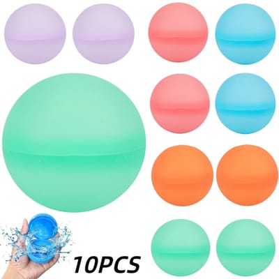 10 stuks-Waterballon - Injecteerbare waterballon - Siliconen - Speelgoedwaterballon - Waterspeelgoed - Waterballon met clip - Herbruikbaar - Geschikt voor zwembaden en stranden - Blauw - Rood - Paars - Groen - Oranje - 6,5*6,5*6,5 cm