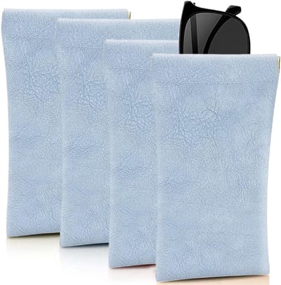 4 Pcs Glasses Cases voor Vrouwen - Zachte PU Lederen Brilhoes - Brilopbergzak voor Mannen en Vrouwen - Blauw