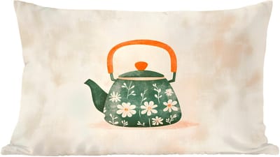 Sierkussens - Kussentjes Woonkamer - 60x40 cm - Theepot - Groen - Bloemen - Oranje