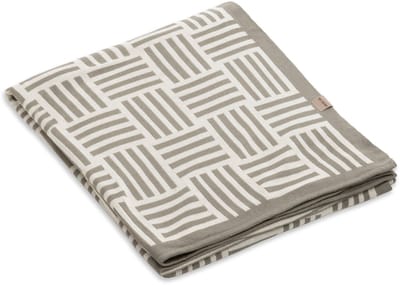 Knit Factory Dash Gebreid Plaid - Woondeken - plaid - Katoenen deken - Kleed - Geblokt/gestreept motief - Ecru/Urban Green - 160x130 cm