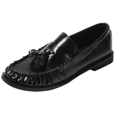Instappers Dames Brits Stijl Nieuw Patent Leer Kwastje Gevlochten Ronde Neus Enkele Schoenen met Eén Voet Echt Leer Schoenen 38 black