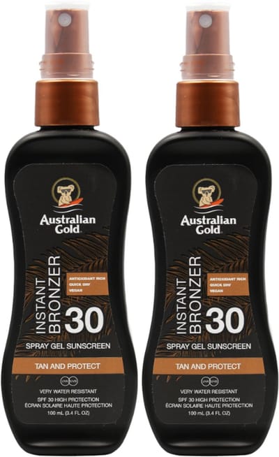 Australian Gold SPF 30 Spraygel met Bronzer reisverpakking- 2 x 100 ml - voordeelverpakking- multipack