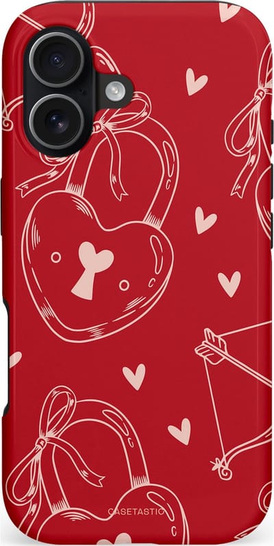 Casetastic hoesje geschikt voor Apple iPhone 17 - MagSafe - Dubbellaagse bescherming - Hartendief - Liefdes Slotjes - Valentijn - Valentine - Love - Rood Wit - Fashion Case - Rood Terracotta
