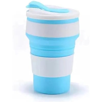 Herbruikbare siliconen opvouwbare mok met deksel voor kamperen 350 ml draagbare reis opvouwbare koffiemok opvouwbare beker siliconen beker blauw