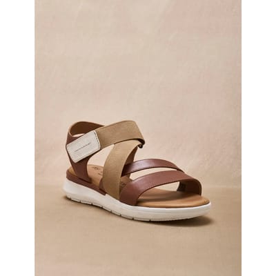Vrouwen sandalen met klittenband en elastieken van leer Pédiconfort