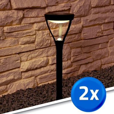 Solar tuinlamp prikspot 'Birdie' - Set van 2 - 45 cm hoog - Warm wit (3000K) - IP44 - Met schemersensor - Staande lamp op zonne-energie - Zwart