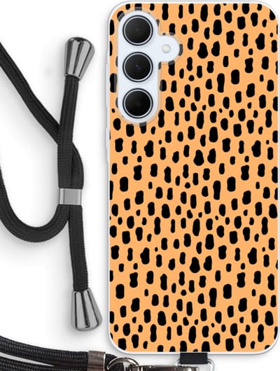Case Company® - Hoesje met koord geschikt voor Samsung Galaxy A35 hoesje met Koord - Panter - Telefoonhoesje met Zwart Koord - Bescherming aan alle Kanten en Over de Schermrand