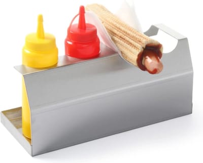 HENDI Hotdog standaard – 2 broodjes & 2 saus dispensers – roestvast staal – vaatwasmachinebestendig