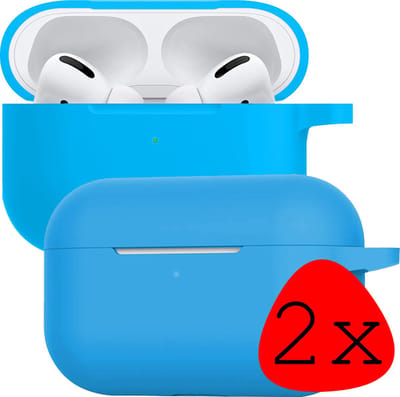 Case - 2 Stuks - Geschikt voor Apple Airpods Pro - Siliconen Hoes met Clip - Silicone Hoesje Cover - Lichtblauw