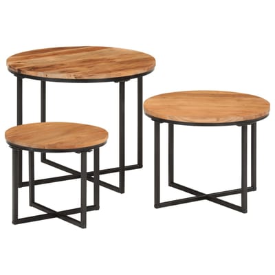 vidaXL - 3-delige - Salontafelset - massief - acaciahout - en - ijzer