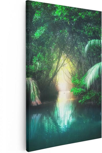 Artaza Canvas Schilderij Bos - 20x30 cm - Klein - Wanddecoratie Jungle - Muurdecoratie Zonsondergang - Kamer Accessoires Woonkamer