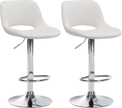 CLP Camden Set van 2 barkrukken - Met rugleuning - Verstelbaar - Velvet - Fluweel - chroom/creme