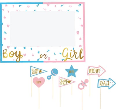 Gender reveal foto prop set met frame - 9-delig - jongen/meisje babyshower feest - photo booth