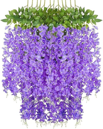 12-pack kunstmatige blauweregenbloemen, slingerplant nep hangende bloemenwijnstok, voor bruiloft tuin huisfeest decoratie