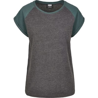 Urban Classics Contrast Raglan Tee Dames T-shirt - houtskool/groen - 3XL