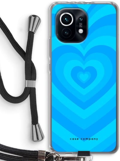 Case Company® - Hoesje met koord geschikt voor Xiaomi Mi 11 hoesje met Koord - Hart Blauw - Telefoonhoesje met Zwart Koord - Bescherming aan alle Kanten en Over de Schermrand