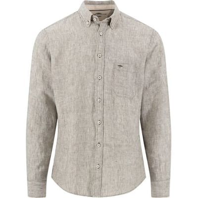 Fynch-Hatton Overhemd Linnen Fine Striped Button-Down Donker Khaki / male