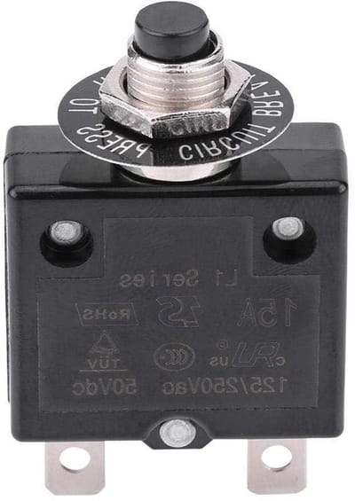 Thermische Schakelaar - Stroomonderbreker - Circuit Beschermen - Handmatige Reset - 15 Ampère - Zwart