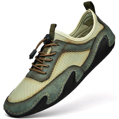 Lente en Zomer Nieuwe Heren Rijdende Casual Schoenen met Zachte Zool Leren Schoenen Zomer Ademend Mesh Oppervlak Schoenen Sneaker 48 groen