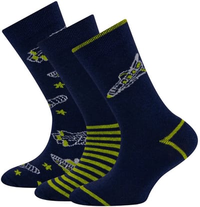 Sokken Ewers Kindermaat - 3-PACK - Donkerblauw met Ruimteschepen & Sterren & Streepjes Groen-23/26