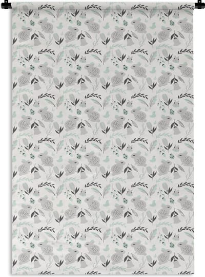 Wandkleed - Wanddoek - Konijnen - Patronen - Lente - 120x180 cm - Wandtapijt
