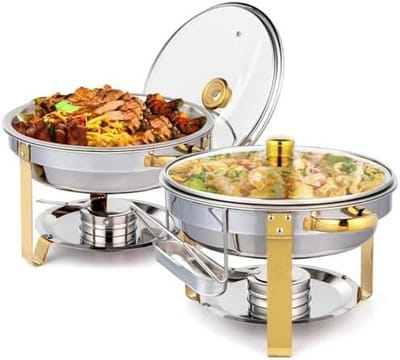 Chafing Dish Buffet Set, Chafers en Buffet Warmers Sets, Ronde RVS Buffet Warmer, voor Catering Evenementen Feesten Bruiloften