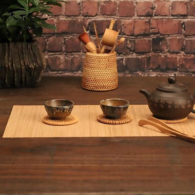 Bamboe Tafelloper - Thee Mat Placemat - Tafel Decoratie - Handgemaakt Natuurlijk - 40x180cm - Naturel