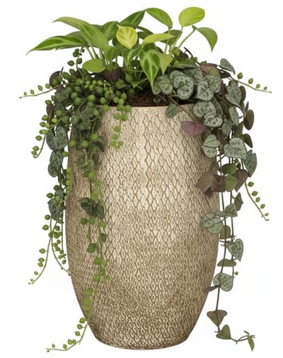 Mica decorations Bloempot / plantenpot Madeira - hoog model - creme - terracotta - 30 x 50 cm - schubbenpatroon