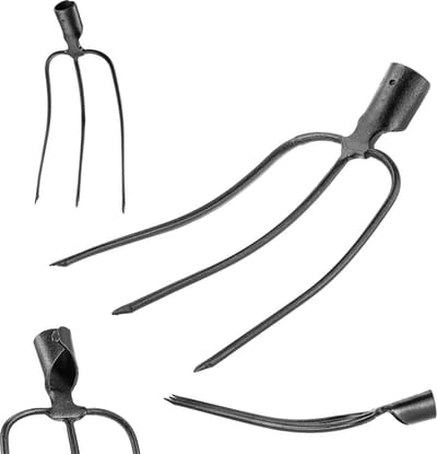 KADAX Steenvork zonder steel, aardappelvork van staal, raapvork, draadvork, aardappelvork, spatvork, mestvork, hooivork, grafvork (zwart 3 tanden)