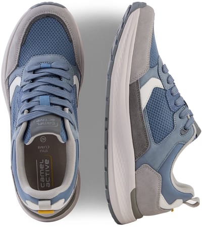 camel active Casual sneaker van leer en textielmix - Maat menswear-44 - Lichtblauw