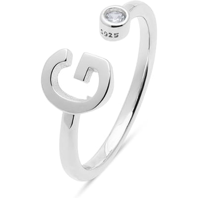 Luxenter 925 Sterling zilveren ring met gerhodineerde briljant zirkonia - Alfabet