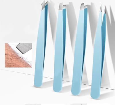 4 Stuks Pincet Set – RVS – Verschillende Pincetten – Blauw