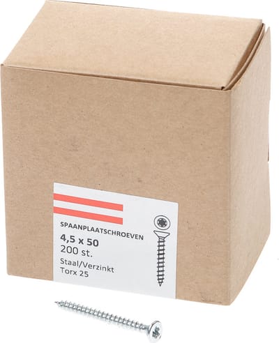 Hoenderdaal Spaanplaatschroef verzinkt platverzonken kop TX25 voldraad 4.5X50 (per 200 stuks)