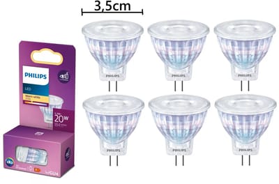 6 stuks | Philips LED MR11 2.3W/827 36º 184lm 12Vac GU4 Niet-Dimbaar Ø3.5cm | GU4 | Extra Warm Wit | 2.3 watt | 25.000 Branduren