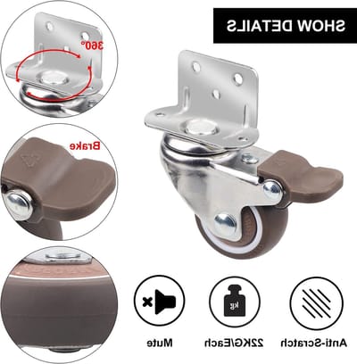 Meeneembare transportwielen met rem, 38 mm rubberen wielen, 4 stuks inclusief 20 schroeven en L-vormige montageplaat voor meubels en karren
