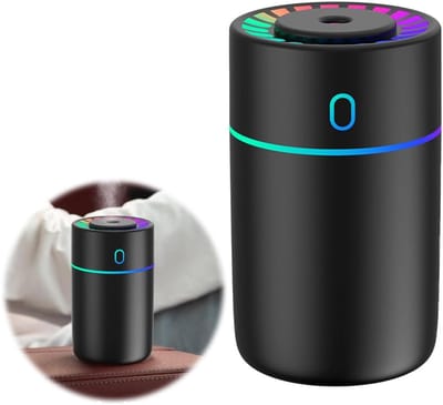 Auto-luchtverfrisser, diffuser voor etherische oliën met kleurrijke lichten, aroma-diffuser, 2 modi, mini-diffuser luchtbevochtiger voor auto, kantoor, slaapkamer, huis, reizen