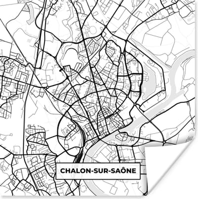 Poster Plattegrond - Chalon-sur-Saône - Kaart - Frankrijk - Stadskaart - Zwart wit - 100x100 cm XXL