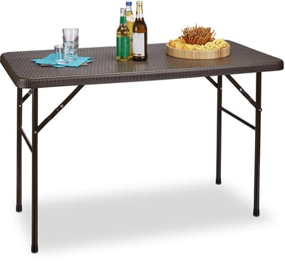 Tuintafel - 74 x 121,5 x 61,5 cm - inklapbaar - kunststof - metaal - rechthoek - bruin