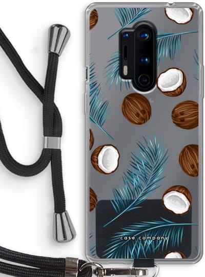 Case Company® - Hoesje met koord geschikt voor OnePlus 8 Pro hoesje met Koord - Kokosnoot - Telefoonhoesje met Zwart Koord - Bescherming aan alle Kanten en Over de Schermrand