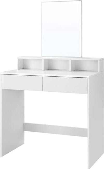 MIRA Home - Make-up tafel - Kaptafel - Make-up spiegel - Lades - Vakken - Hout - Wit - 80x40x140