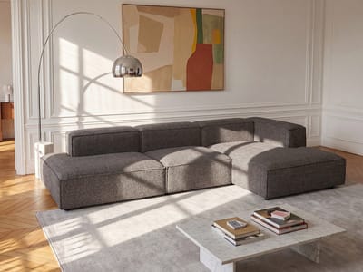 Vente-unique Modulaire hoekbank rechts open in taupe chenillestof RUZOLO