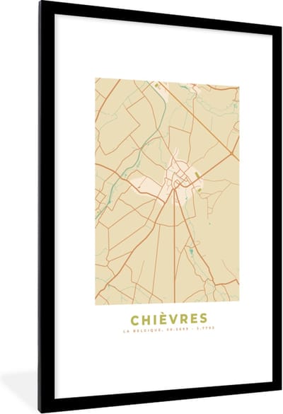 Fotolijst incl. Poster - Stadskaart - Chièvres - Plattegrond - Vintage - Kaart - 80x120 cm - Posterlijst