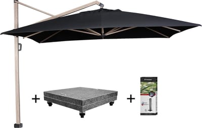 Icon premium zweefparasol 400x300 cm oak mast faded black met 150 KG voet en hoes