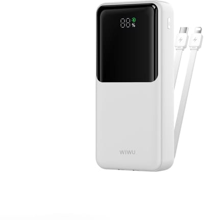 WiWU Powerbank 20000mAh 2-in-1 kabel Type-C en Lightning - Digital display - Wit
