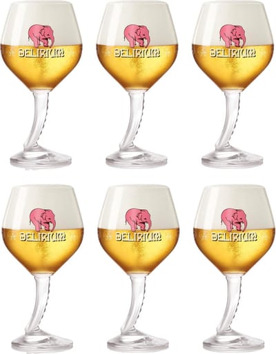 Delirium Bierglazen op Voet - 330 ml - 6 stuks - Set van 6 bierglazen voor koude dranken - Perfect voor borrels en diners - Helder glas - Vaatwasserbestendig - Glas - 210 mm - Glaswerk - Bierglazen