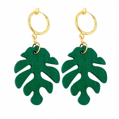 Klem oorbellen -groen- hout- tak- geen gaatje- Charme Bijoux