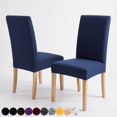 Qelus Stretch Eetkamerstoel Hoezen - Set Spandex Stoelhoes met Bloemen & Ruitpatroon - Afneembare Stoelbeschermer voor Woonkamer, Bruiloft & Feest Banket - Marineblauw - 1 Stuk