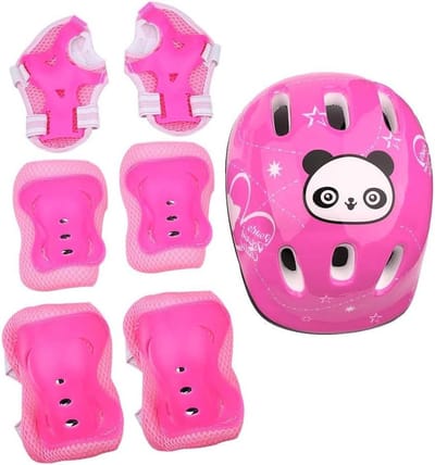Kinderen Beschermset - Helm en Pads - Buiten Sporten - 7 Delige Set - 4-16 Jaar - Roze
