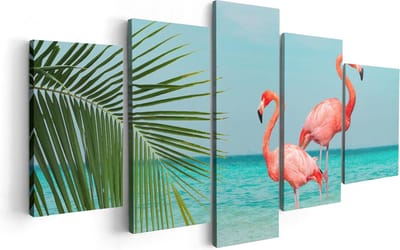 Artaza Canvas Schilderij Vijfluik Twee Flamingo's in het Water - 100x50 - Foto Op Canvas - Canvas Print