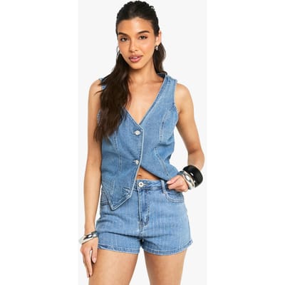 boohoo Dames Diamonte Denim Short | Light Blue | Maat: XS